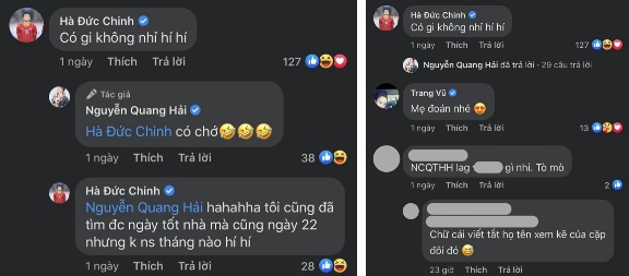 Phần bình luận khiến cư dân mạng hoài nghi Quang Hải đã có người mới. Ảnh FBNV