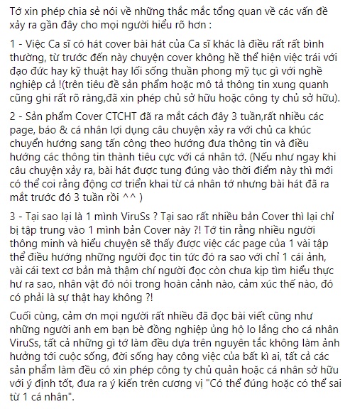 ViruSs viết tâm thư 'dài như sớ' bênh vực Thùy Chi khi bị cho là mượn danh Sơn Tùng M-TP - Ảnh 1 ViruSs viết tâm thư 'dài như sớ' bênh vực Thùy Chi khi bị cho là mượn danh Sơn Tùng M-TP - Ảnh 1