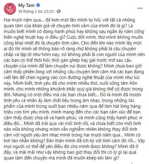 Tâm sự lạ lùng của Mỹ Tâm sau khi làm fan hụt hẫng vì tin không vui hậu ồn ào Mai Tài Phến - Ảnh 1 Tâm sự lạ lùng của Mỹ Tâm sau khi làm fan hụt hẫng vì tin không vui hậu ồn ào Mai Tài Phến - Ảnh 1