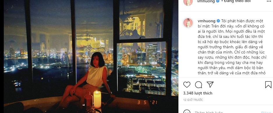 Văn Mai Hương chiêm nghiệm về cuộc sống sau những biến cố đã trải qua. Ảnh IGNV