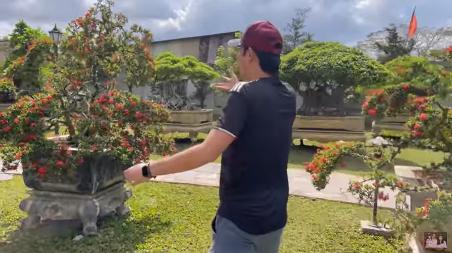 Ngoài khuôn viên có nhiều cây cảnh quý. Ảnh cắt từ clip