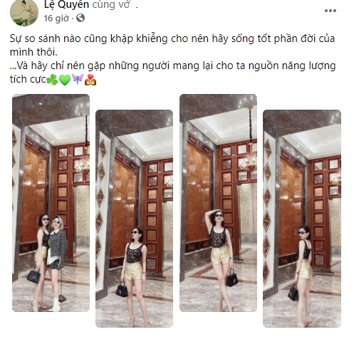 Đang hạnh phúc bên tình trẻ Lâm Bảo Châu, Lệ Quyên bỗng có tâm trạng khó hiểu phải chăng liên quan đến 'phi công'. Ảnh FBNV Đang hạnh phúc bên tình trẻ Lâm Bảo Châu, Lệ Quyên bỗng có tâm trạng khó hiểu phải chăng liên quan đến 'phi công'. Ảnh FBNV