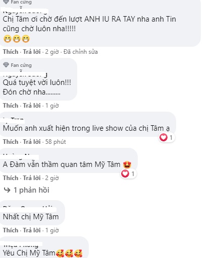 Fan Mỹ Tâm và fan Đàm Vĩnh Hưng nhiệt tình đẩy thuyền cho cặp đôi. Ảnh chụp từ màn hình Fan Mỹ Tâm và fan Đàm Vĩnh Hưng nhiệt tình đẩy thuyền cho cặp đôi. Ảnh chụp từ màn hình