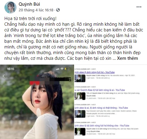 Trước vận đen ảnh không che bị phát tán, Quỳnh Alee đã lên tiếng đính chính là rõ thông tin. Ảnh chụp từ màn hình Trước vận đen ảnh không che bị phát tán, Quỳnh Alee đã lên tiếng đính chính là rõ thông tin. Ảnh chụp từ màn hình