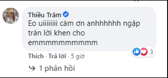 Thiều Bảo Trâm vui vẻ cảm ơn vì lời khen có cánh dành cho mình. Ảnh FBNV Thiều Bảo Trâm vui vẻ cảm ơn vì lời khen có cánh dành cho mình. Ảnh FBNV