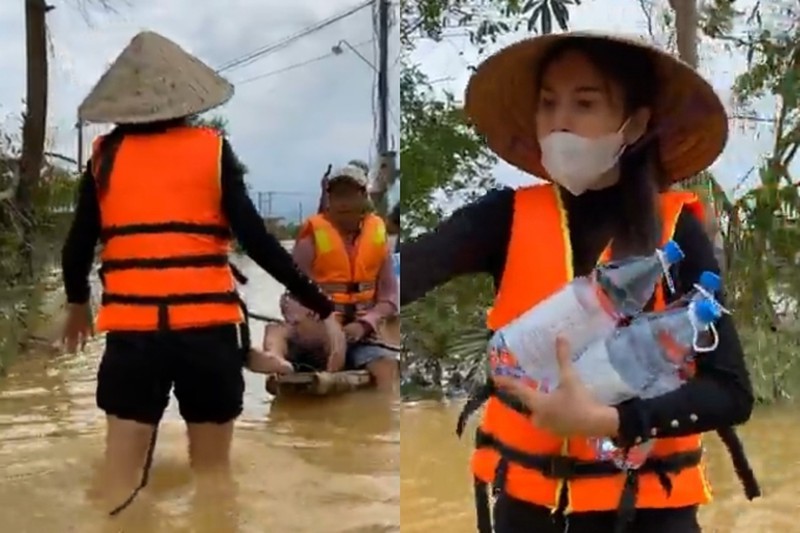 Thủy Tiên lăn xả cùng bà con miền Trung. Ảnh internet