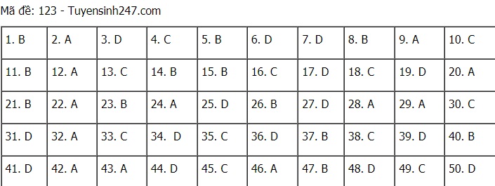 Đáp án đề thi môn Toán mã đề 123 tốt nghiệp THPT Quốc Gia năm 2021 1 Đáp án đề thi môn Toán mã đề 123 tốt nghiệp THPT Quốc Gia năm 2021 1