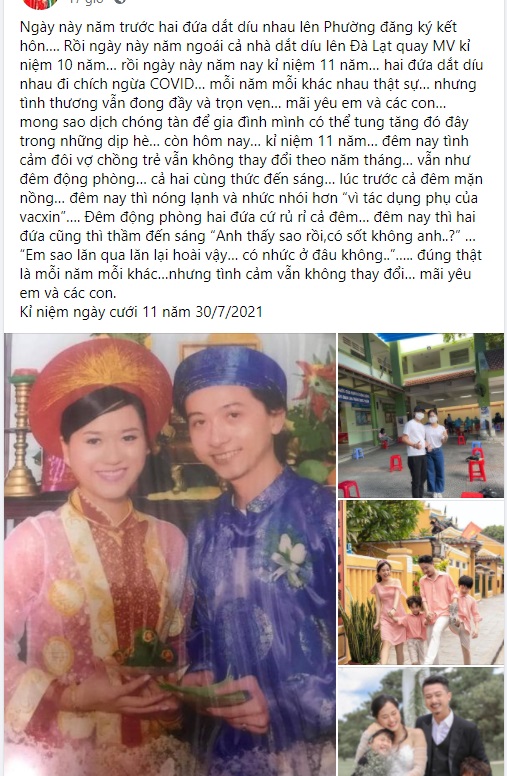 Lâm Vỹ Dạ, Hứa Minh Đạt kỷ niệm hôn nhân hơn 1 thập kỷ vào đúng dịp đặc biệt. Ảnh FBNV Lâm Vỹ Dạ, Hứa Minh Đạt kỷ niệm hôn nhân hơn 1 thập kỷ vào đúng dịp đặc biệt. Ảnh FBNV