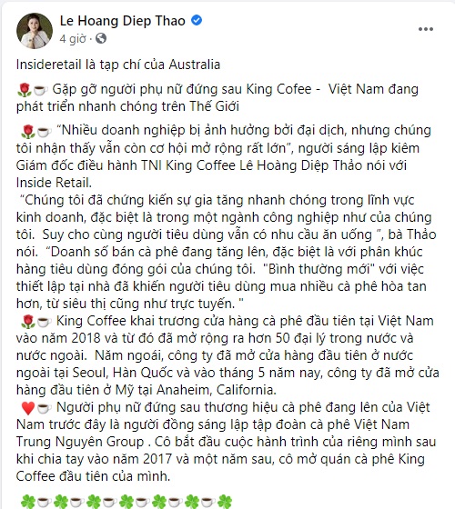 Bà Lê Hoàng Diệp Thảo khoe niềm vui từ 'đứa con tinh thần' sau thời gian ly hôn ông Đặng Lê Nguyên Vũ 2 Bà Lê Hoàng Diệp Thảo khoe niềm vui từ 'đứa con tinh thần' sau thời gian ly hôn ông Đặng Lê Nguyên Vũ 2