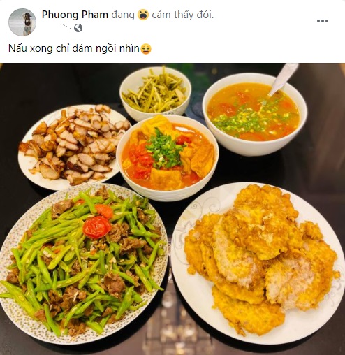 Vợ Mạnh Trường khoe mâm cơm tươm tất cho gia đình. Ảnh FBNV Vợ Mạnh Trường khoe mâm cơm tươm tất cho gia đình. Ảnh FBNV