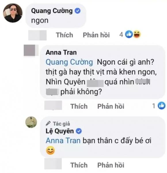 Dòng bình luận suồng sã gây tranh cãi của bạn thân Lệ Quyên. Ảnh FBNV Dòng bình luận suồng sã gây tranh cãi của bạn thân Lệ Quyên. Ảnh FBNV