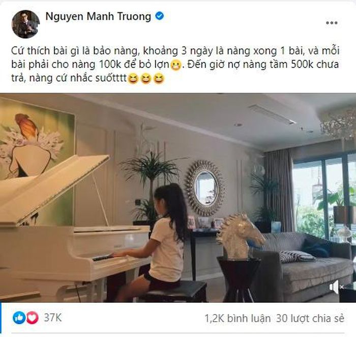 Mạnh Trường thú nhận nợ ái nữ tiền vì chưa trả hết. Ảnh FBNV Mạnh Trường thú nhận nợ ái nữ tiền vì chưa trả hết. Ảnh FBNV