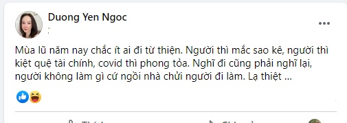 Dương Yến Ngọc bày tỏ quan điểm liên quan đến ồn ào làm từ thiện, bà Nguyễn Phương Hằng bị réo tên. Ảnh FBNV Dương Yến Ngọc bày tỏ quan điểm liên quan đến ồn ào làm từ thiện, bà Nguyễn Phương Hằng bị réo tên. Ảnh FBNV