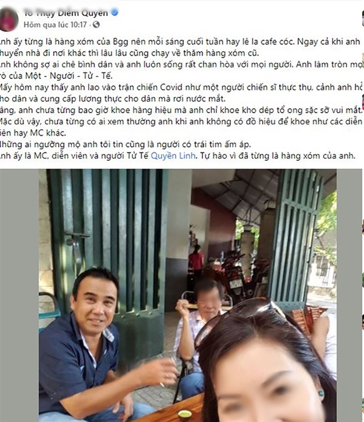 MC Quyền Linh bị hàng xóm 'bóc' con người thật. Ảnh FBNV