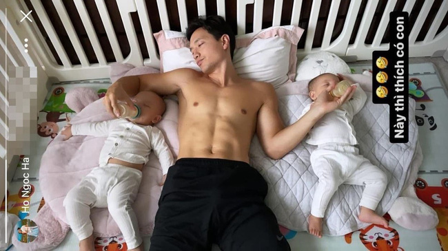 Kim Lý đúng chuẩn ông bố bỉm sửa. Ảnh FBNV