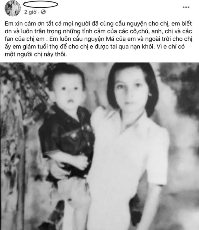 Em trai Phi Nhung không ngày nào là không cầu nguyện cho chị gái được bình an. Ảnh FBNV