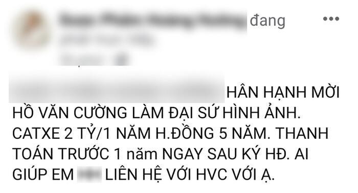 Hồ Văn Cường tưởng 'chuột sa chĩnh gạo' sau khi một nữ đại gia muốn hợp tác với giá hậu hĩnh. Ảnh FBNV Hồ Văn Cường tưởng 'chuột sa chĩnh gạo' sau khi một nữ đại gia muốn hợp tác với giá hậu hĩnh. Ảnh FBNV