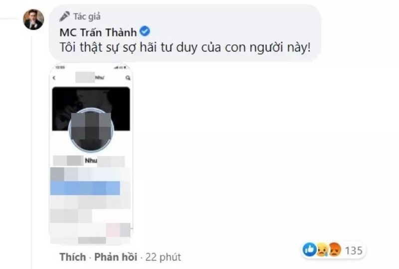 Trấn Thành công khai trang cá nhân của người bôi nhọ Hari Won. Ảnh FBNV Trấn Thành công khai trang cá nhân của người bôi nhọ Hari Won. Ảnh FBNV