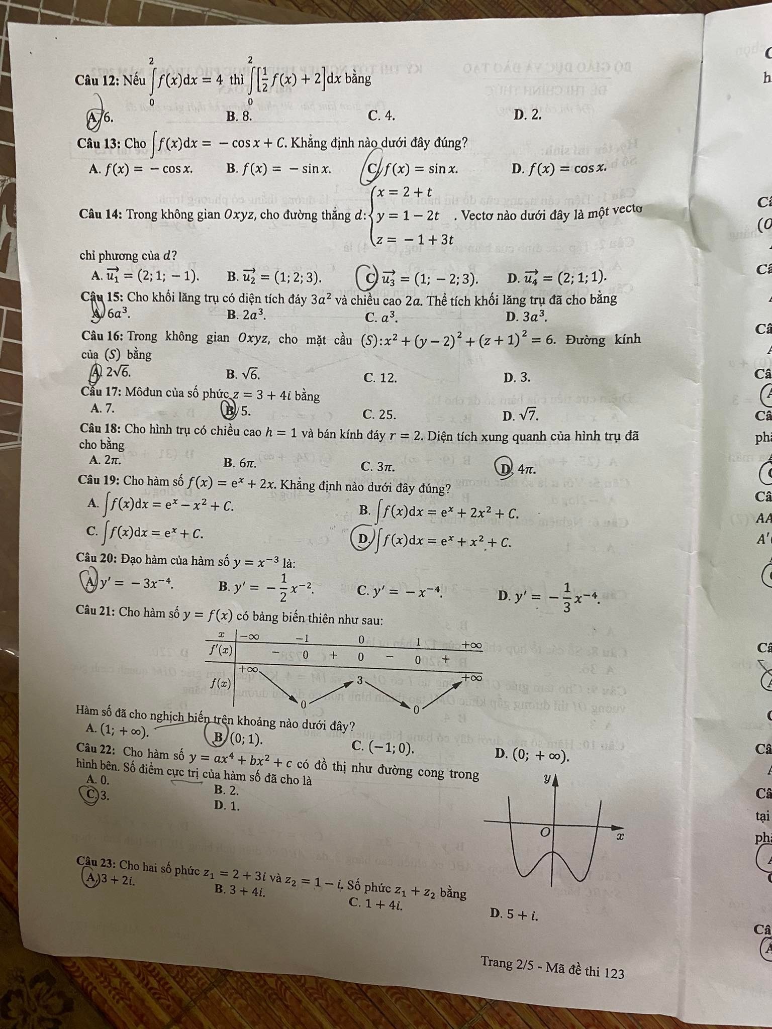 Đáp án đề thi môn Toán mã đề 123 kỳ thi tốt nghiệp THPT Quốc Gia 2022 - Ảnh 2