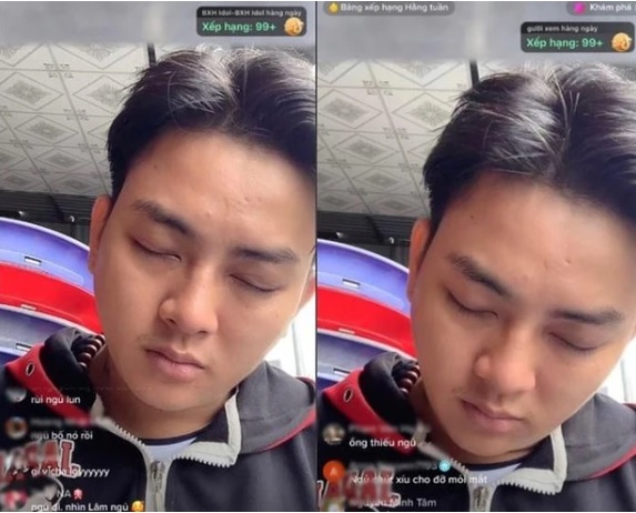 Hoài Lâm rơi vào tình trạng bất ồn ngay trên sóng livestream: ngủ gục, nói khó hiểu. Ảnh internet