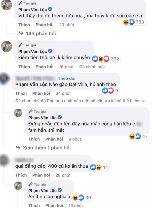 Lộc Fuho có thái độ căng đét khi CDM nhắc đến Đạt Villa. Ảnh internet