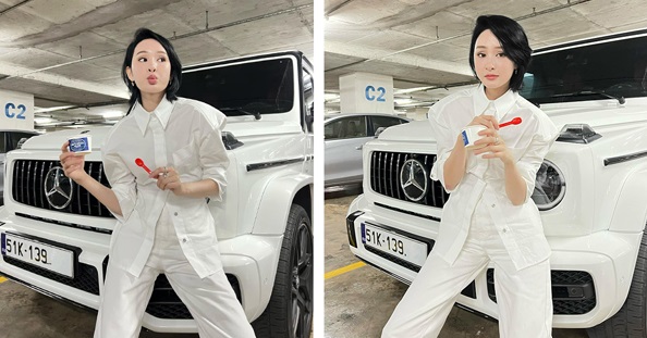 Hiền Hồ khoe cuộc sống sang chảnh bên xế sang bị nghi là do đại gia đã có vợ mua tặng. Ảnh internet