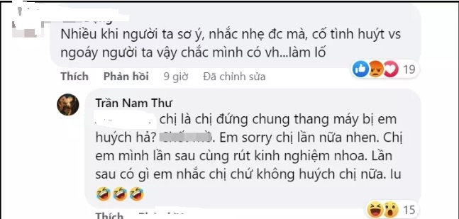 Cư dân mạng không đồng tình với cú huých của Nam Thư. Ảnh internet Cư dân mạng không đồng tình với cú huých của Nam Thư. Ảnh internet
