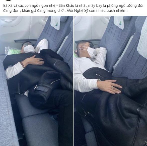 Long Nhật tranh thủ chợp mắt trong lúc chạy show cuối năm. Ảnh internet