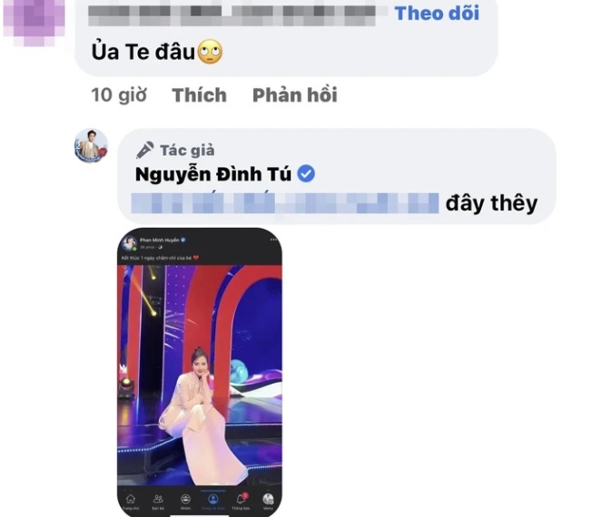 Đình Tú thả ảnh của Huyền Lizzie vào trả lời bình luận với fan. Ảnh internet