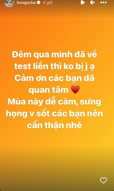 Sau đó, Hồ Ngọc Hà cẩn thận test và may mắn không bị làm sao. Ảnh internet Sau đó, Hồ Ngọc Hà cẩn thận test và may mắn không bị làm sao. Ảnh internet
