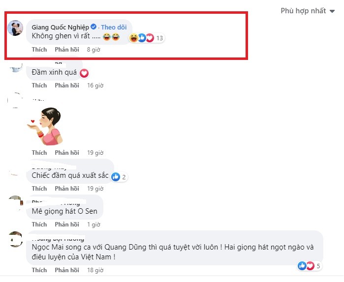 Quốc Nghiệp cũng để lại bình luận dí dỏm dưới bài đăng của Ngọc Mai. Ảnh internet Quốc Nghiệp cũng để lại bình luận dí dỏm dưới bài đăng của Ngọc Mai. Ảnh internet