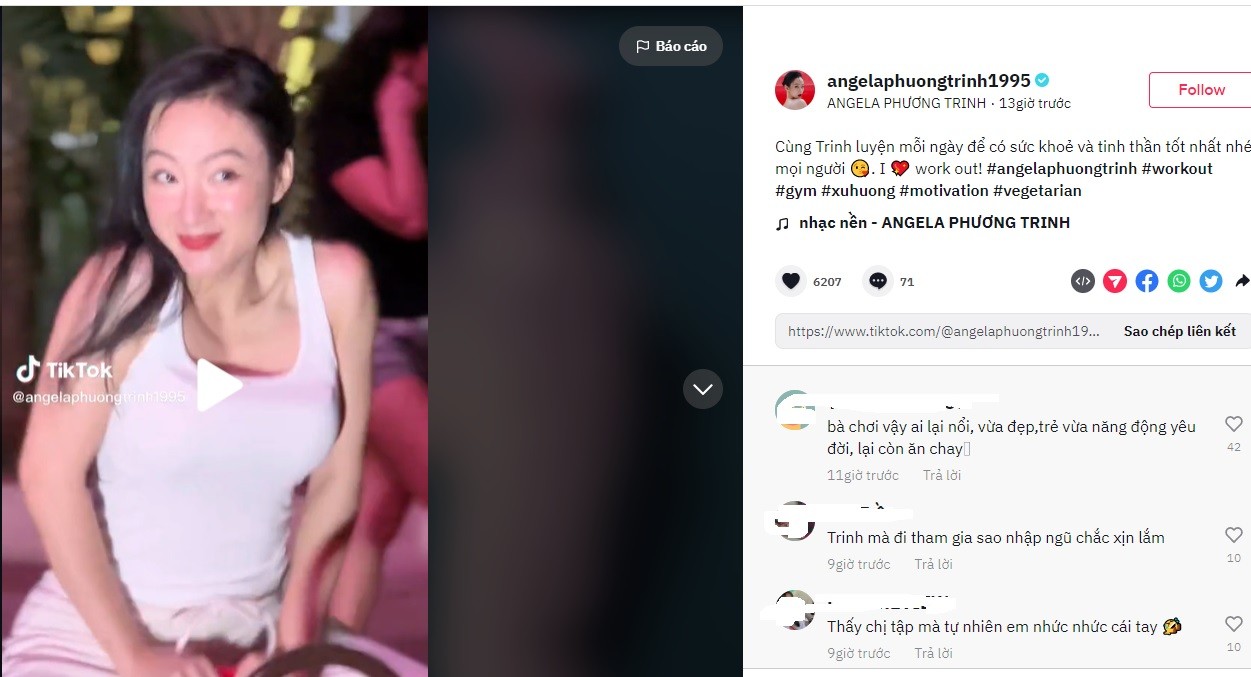 Angela Phương Trinh chăm chỉ tập luyện để giữ dáng. Ảnh internet