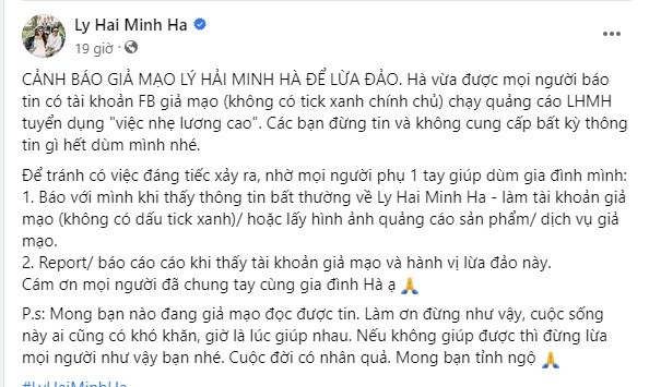 Vợ chồng Lý Hải cảnh báo lừa đảo. Ảnh chụp màn hình Vợ chồng Lý Hải cảnh báo lừa đảo. Ảnh chụp màn hình