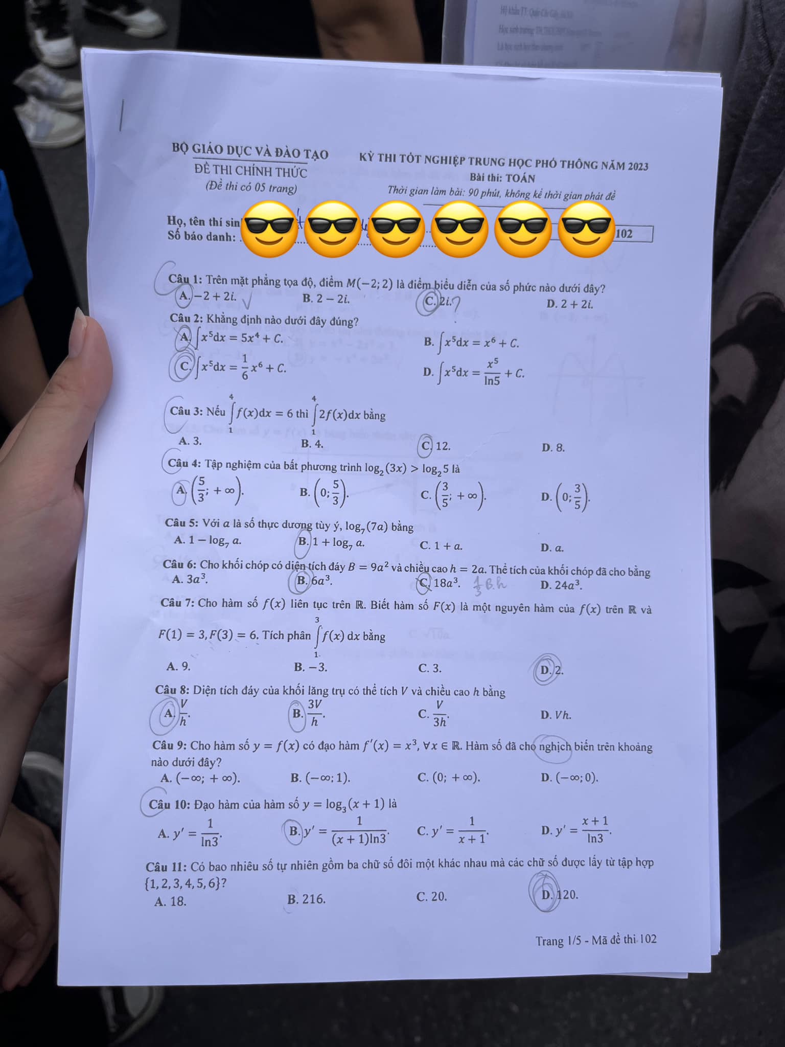 Đáp án môn Toán mã đề 102 kỳ thi tốt nghiệp THPT 2023 - Ảnh 1