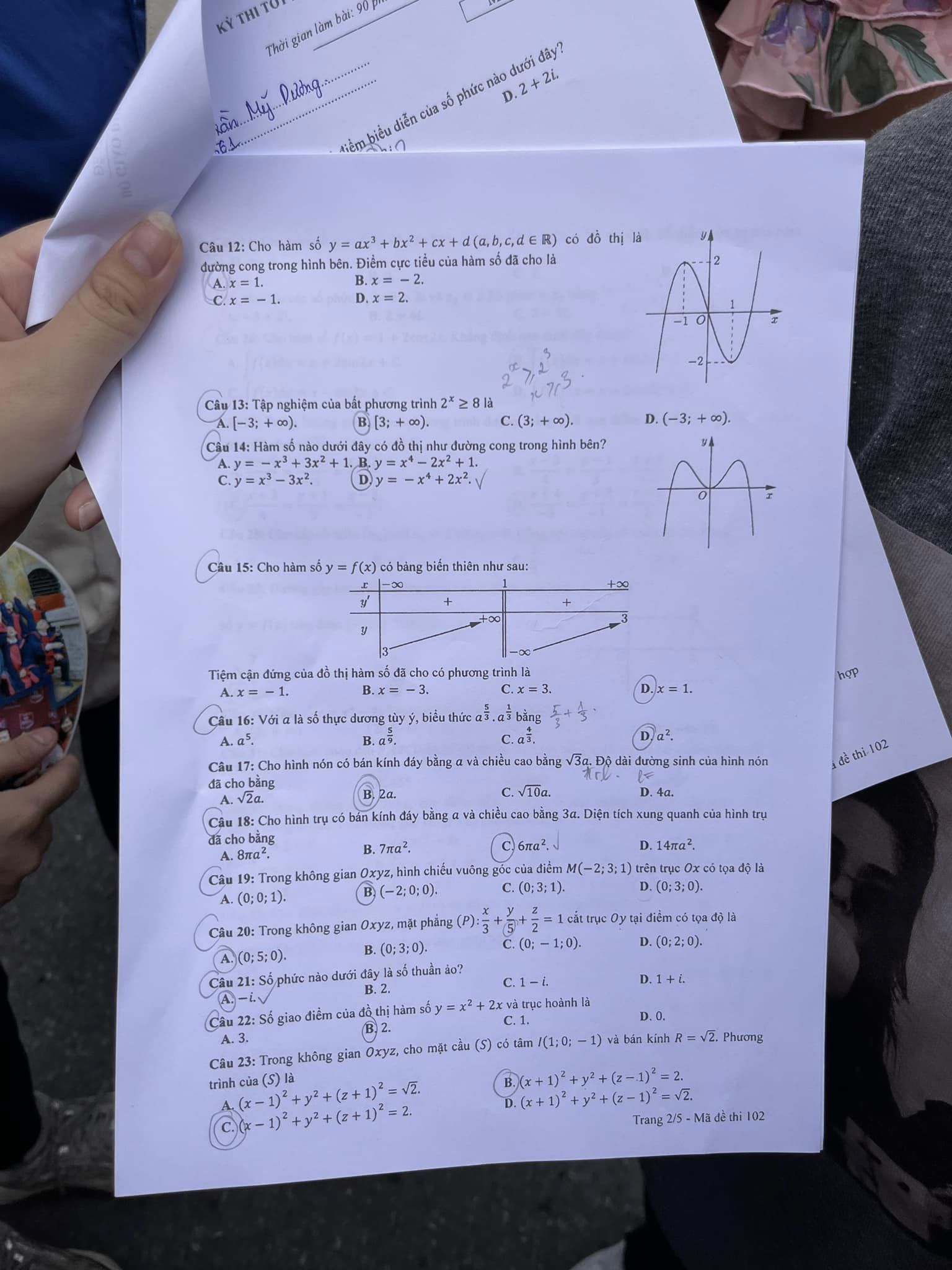 Đáp án môn Toán mã đề 102 kỳ thi tốt nghiệp THPT 2023 - Ảnh 2