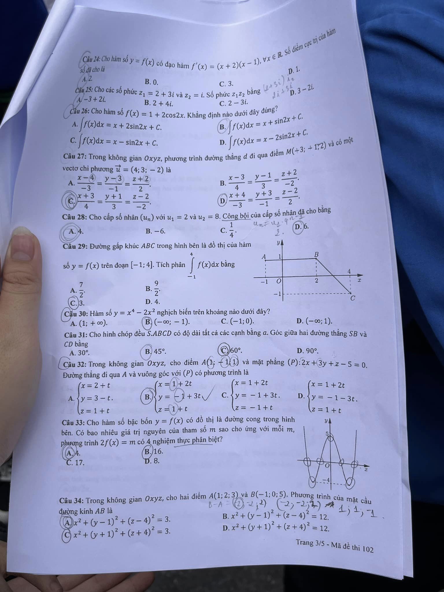 Đáp án môn Toán mã đề 102 kỳ thi tốt nghiệp THPT 2023 - Ảnh 3