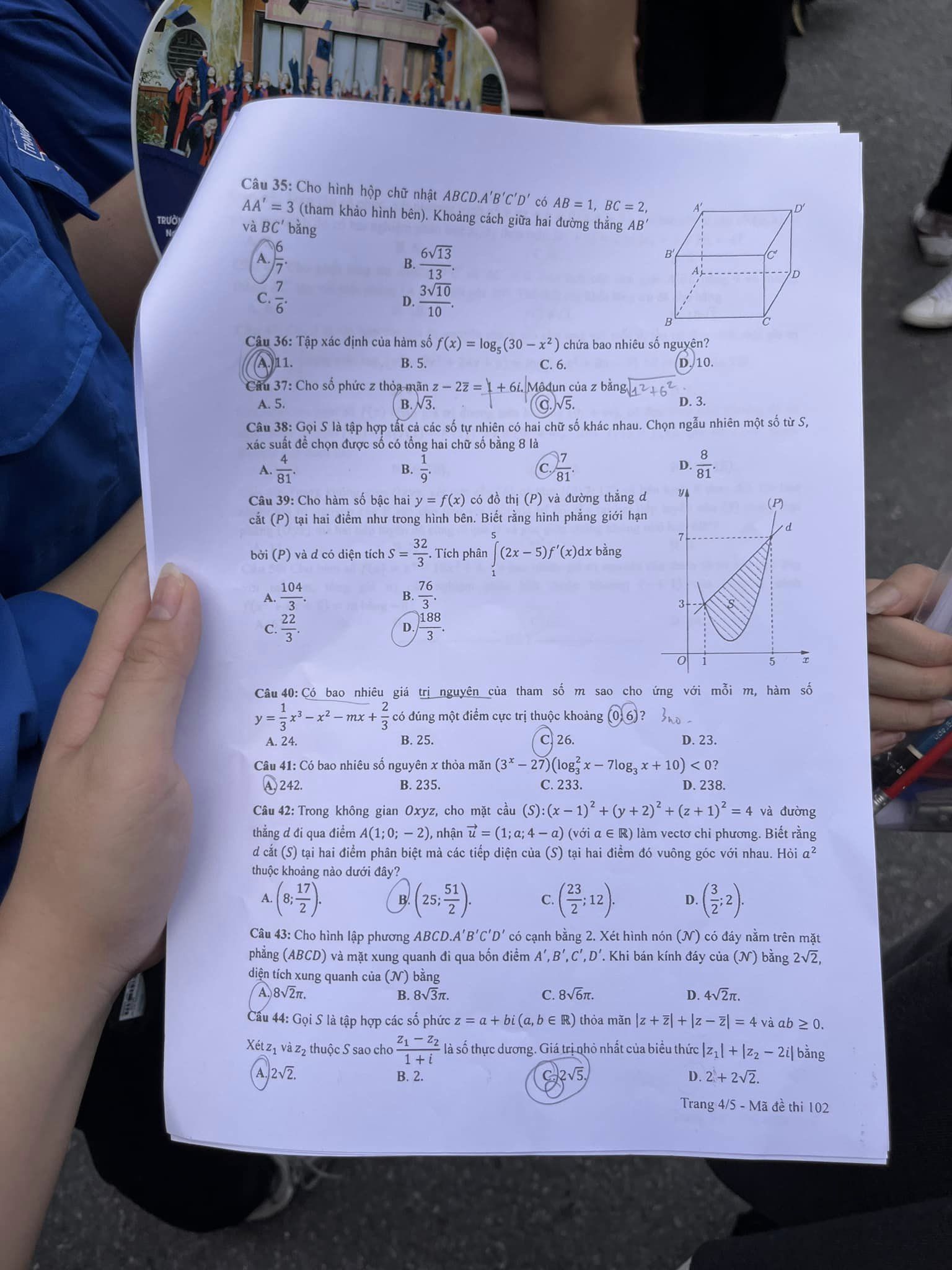 Đáp án môn Toán mã đề 102 kỳ thi tốt nghiệp THPT 2023 - Ảnh 4