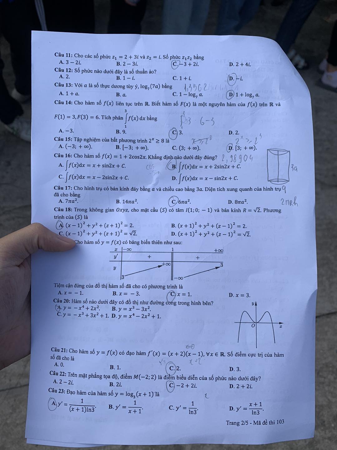 Đáp án môn Toán mã đề 103 kỳ thi tốt nghiệp THPT 2023 - Ảnh 2 Đáp án môn Toán mã đề 103 kỳ thi tốt nghiệp THPT 2023 - Ảnh 2