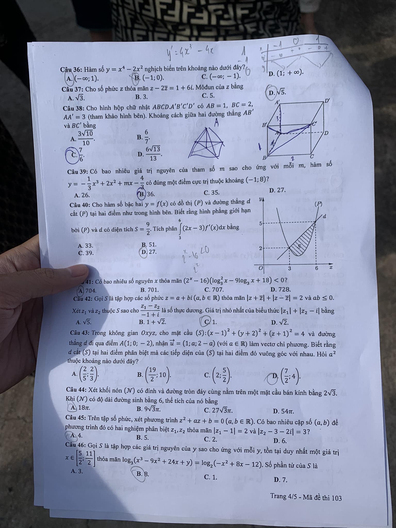 Đáp án môn Toán mã đề 103 kỳ thi tốt nghiệp THPT 2023 - Ảnh 4 Đáp án môn Toán mã đề 103 kỳ thi tốt nghiệp THPT 2023 - Ảnh 4