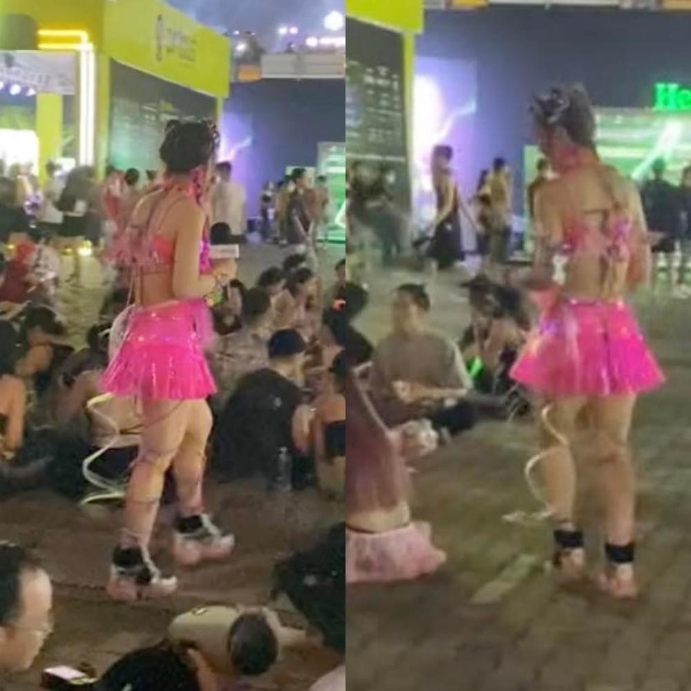 Trong một sự kiện khác, Lê Bống trong ảnh bị chụp lén lại lộ nguyên hình một cô nàng đùi to, chân ngắn. Ảnh internet