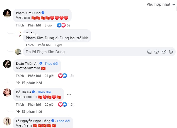 Bà trùm Kim Dung và dàn hậu cổ vũ tinh thần Phương Nhi dưới bài đăng. Ảnh chụp màn hình Bà trùm Kim Dung và dàn hậu cổ vũ tinh thần Phương Nhi dưới bài đăng. Ảnh chụp màn hình