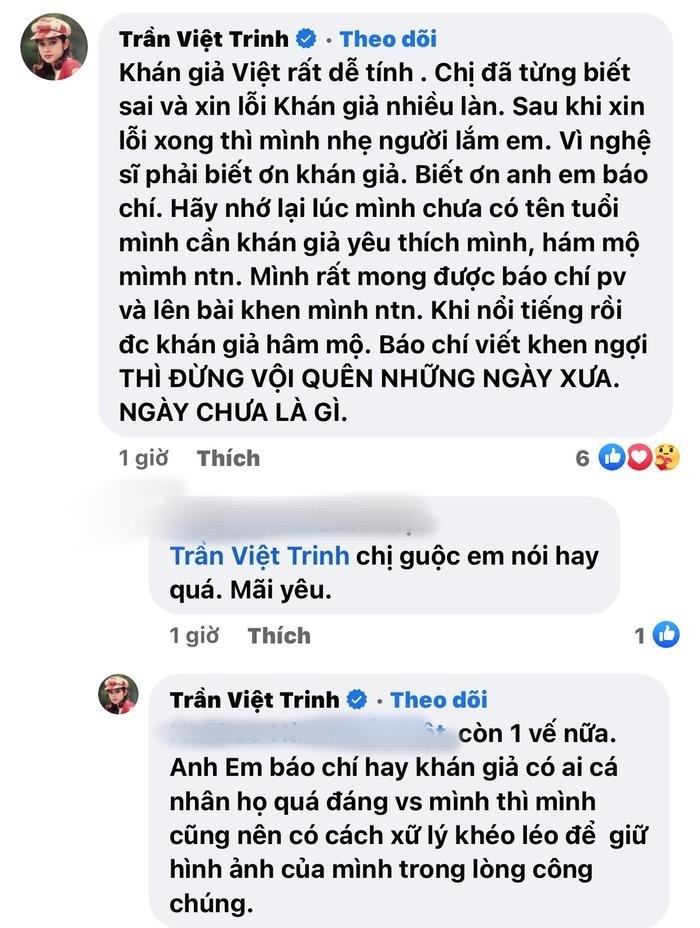 Việt Trinh nói về văn hóa xin lỗi và sự biết ơn của nghệ sĩ đến khán giả, truyền thông. Ảnh internet Việt Trinh nói về văn hóa xin lỗi và sự biết ơn của nghệ sĩ đến khán giả, truyền thông. Ảnh internet