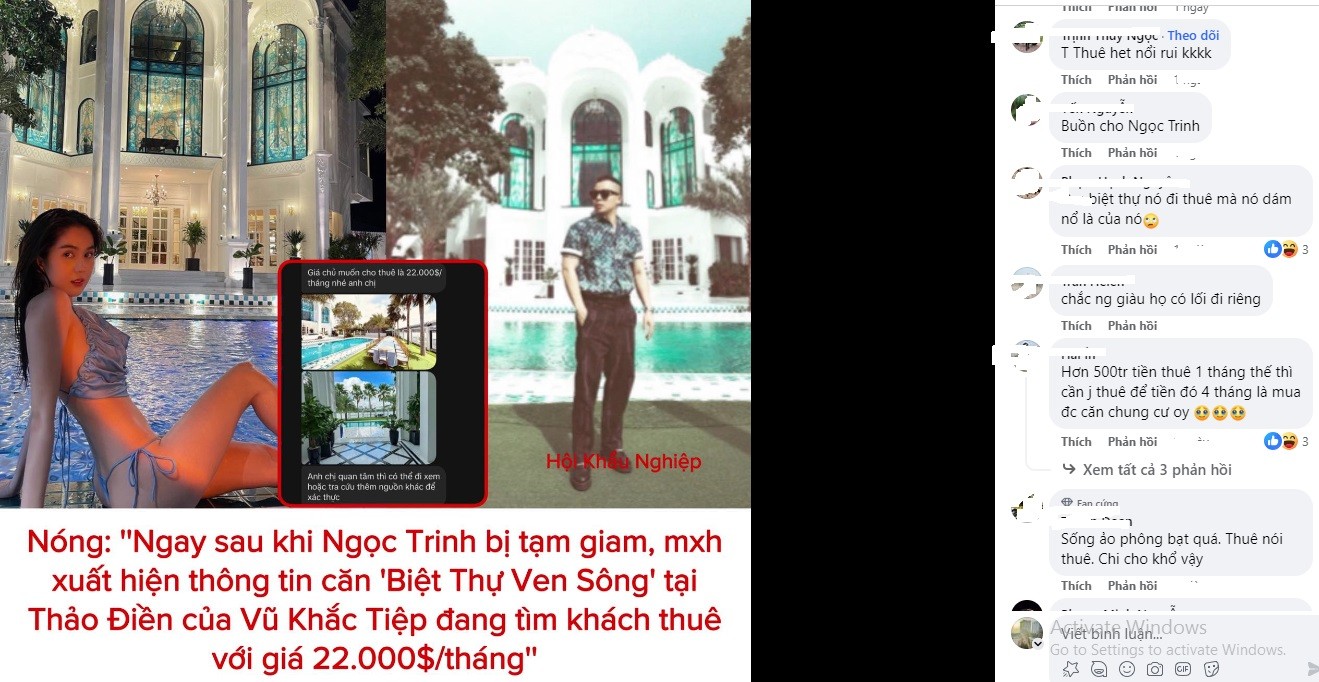 Cư dân mạng bóc phốt Vũ Khắc Tiệp chỉ là người thuê chứ không phải chủ nhân căn biệt thự. Ảnh internet