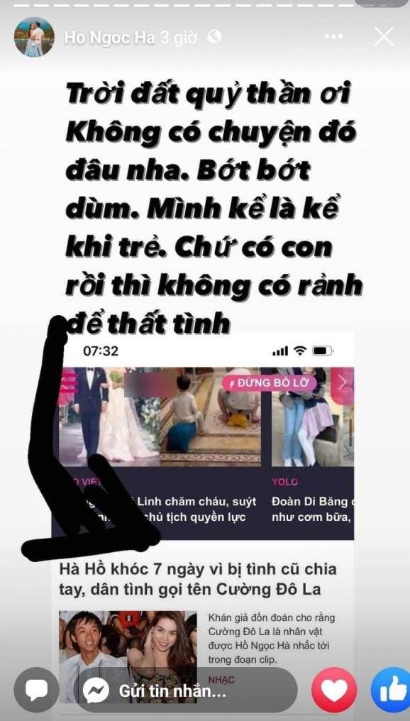 Phản ứng của Hồ Ngọc Hà khi bị khui lại quá khứ với Cường Đôla. Ảnh: FBNV