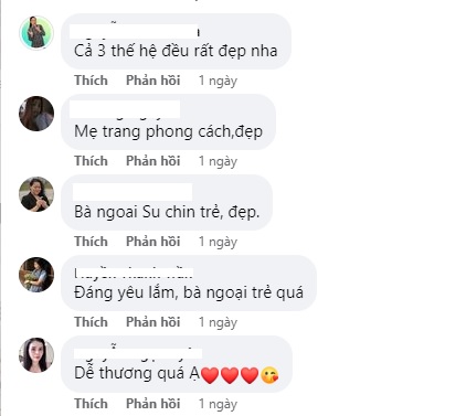 CĐM hết lời khen ngợi 3 thế hệ nhà Đàm Thu Trang, đặc biệt mẹ vợ Cường Đôla được khen trẻ đẹp. Ảnh: FBNV CĐM hết lời khen ngợi 3 thế hệ nhà Đàm Thu Trang, đặc biệt mẹ vợ Cường Đôla được khen trẻ đẹp. Ảnh: FBNV