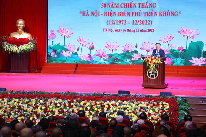Ủy viên Bộ Chính trị, Bí thư Thành ủy Đinh Tiến Dũng trình bày diễn văn tại Lễ kỷ niệm Ủy viên Bộ Chính trị, Bí thư Thành ủy Đinh Tiến Dũng trình bày diễn văn tại Lễ kỷ niệm