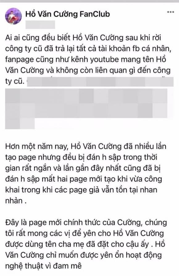 Fan Hồ Văn Cường tiết lộ về vấn đề của nam ca sĩ. Ảnh: FBNV Fan Hồ Văn Cường tiết lộ về vấn đề của nam ca sĩ. Ảnh: FBNV