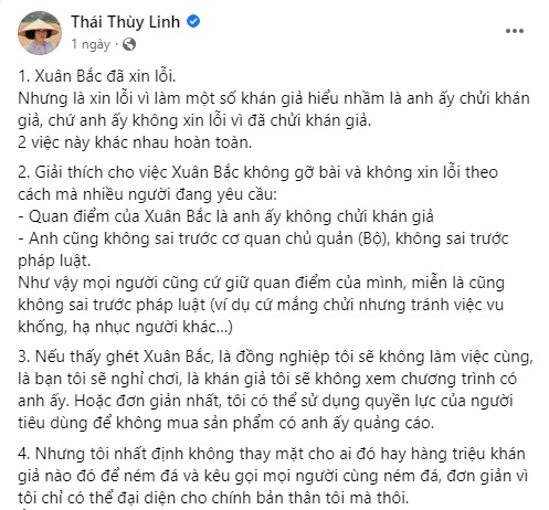 Thái Thùy Linh nói thẳng về vụ NS Xuân Bắc và bài viết 'cái tát của mẹ' 2