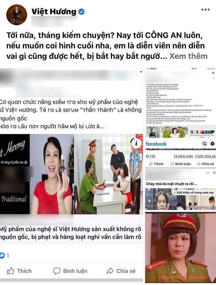 Việt Hương từng bị cắt ghép hình ảnh, vu khống. Ảnh: FBNV Việt Hương từng bị cắt ghép hình ảnh, vu khống. Ảnh: FBNV