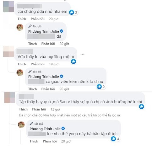 CDM không khỏi lo lắng về động tác yoga khó của Phương Trinh Jolie. Ảnh: FBNV CDM không khỏi lo lắng về động tác yoga khó của Phương Trinh Jolie. Ảnh: FBNV